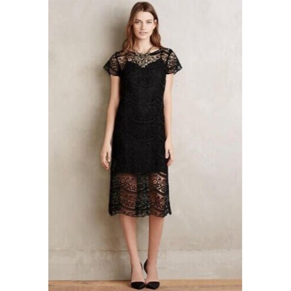 Anthropologie MYNE Anya Lace Midi Dress Black 10 NWT